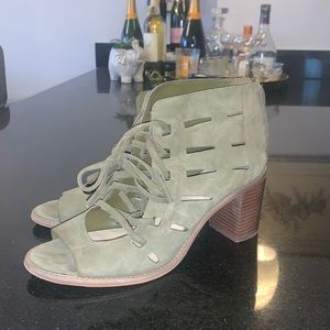 Green suede lace up heels